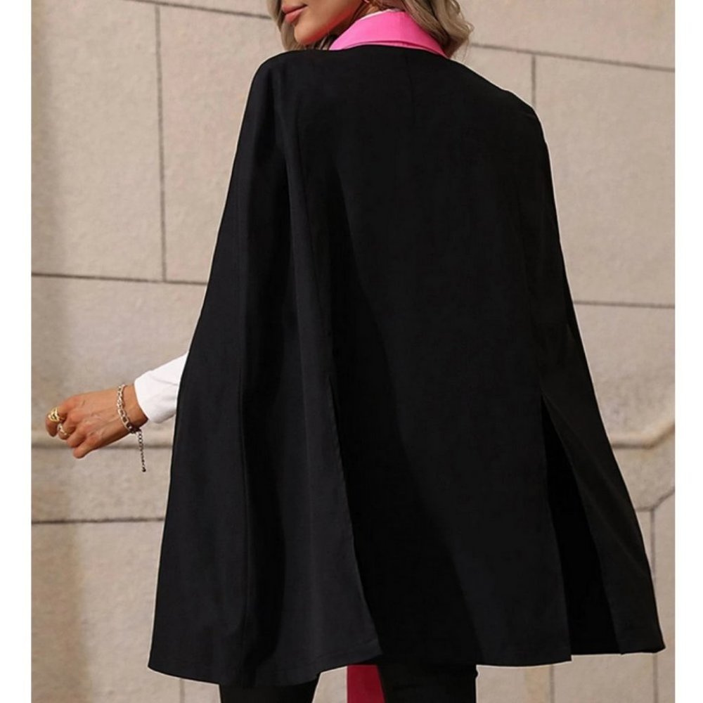 Pink Bow Tie Black Cloak Sleeve Cape Coat Jacket - Picture 4 of 7